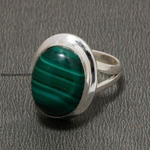 Malachite Gemstone Ring, Silver, Statement Ring, Vintage Handmade